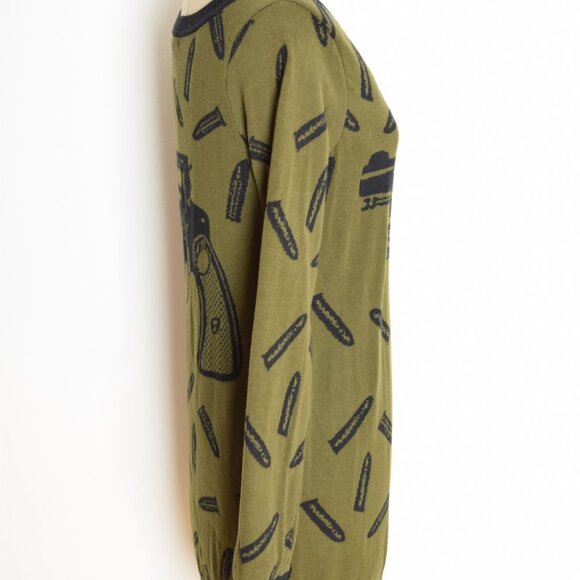 vintage Y2K dress Betsey Johnson green GUNS pistol sweater mini dress M L - Picture 6 of 10